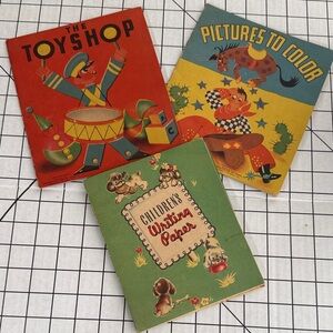 Vintage Children’s Books Ephemera Lot Toy Shop Coloring Book Writing Paper